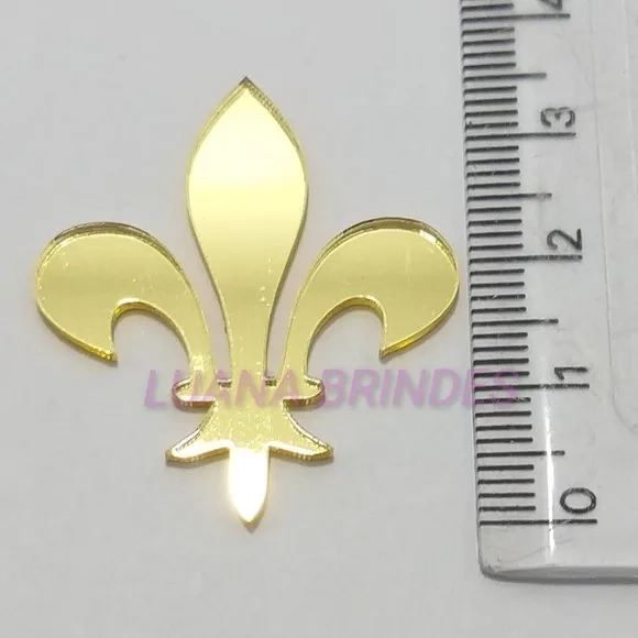 Aplique Flor de Lis Acrílico Espelhado Dourado- 3,5cm - 6 un