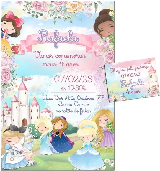 Convite Digital C/tag Princesas Cute 2