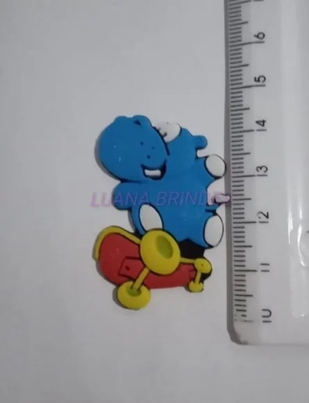 Aplique Emborrachado Hipopótamo com Skate - pct c/8 unid