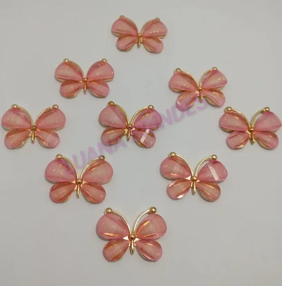 Borboleta Aplique Rose Metal Dourado 2,5cm Pct 2 unidades