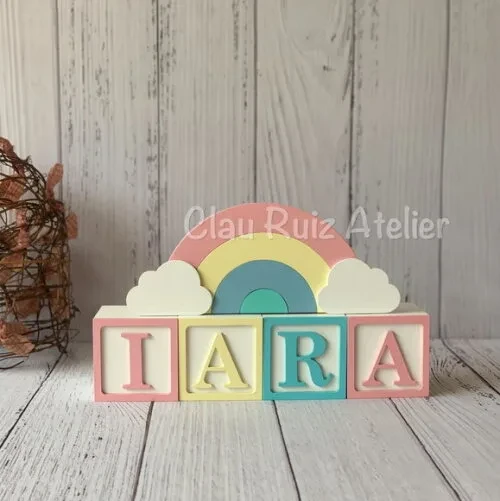 Decoração Bebê Candy Colors - Cubos 6x6cm Ts + Arco Íris.