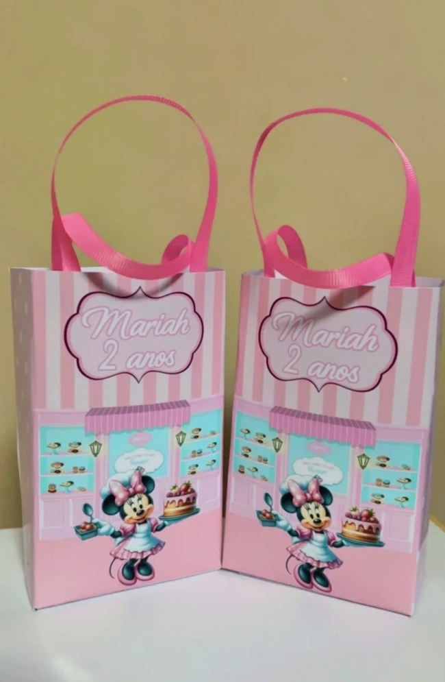 Sacolinhas Personalizada Minnie Confeiteira Lembrancinhas Para Aniversário
