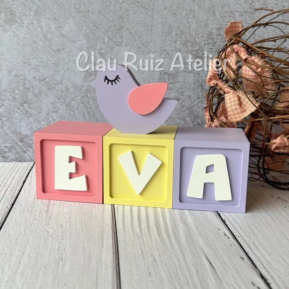 Passarinho + Cubos 6x6cm Candy Ts`decoração Bebê