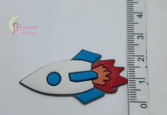 Aplique Foguete Branco e Azul de borracha - pct c/8 unidades