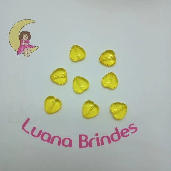 Coração Passante Amarelo Acrilico 14mm Pct 30 Unidades