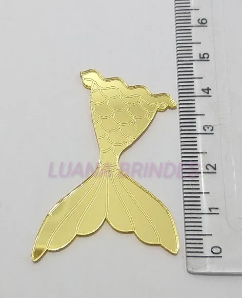 Aplique Calda de Sereia em Acrílico Espelhado Dourado - 5cm