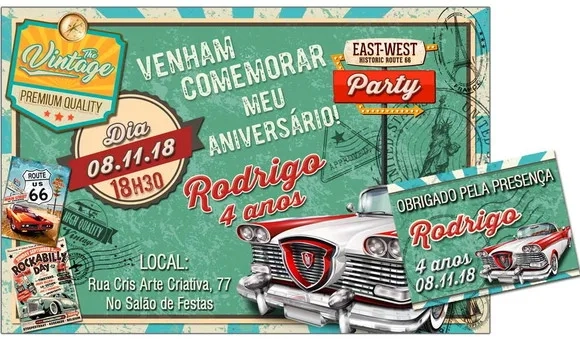 CONVITE DIGITAL C/TAG Carro Vintage Infantil 2b