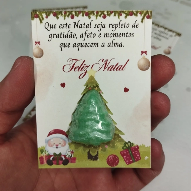 50 unidades Mini Sabonete Árvore - Pinheiro de Natal no Card - Mimo de Natal (verde)