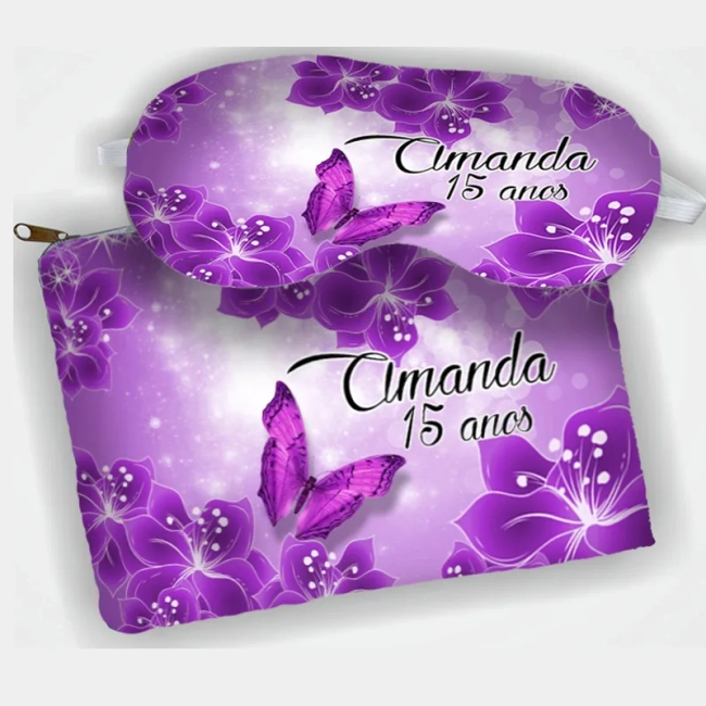 Kit Necessaire e Mascara Dormir personalizada para lembrancinhas 15 anos debutante