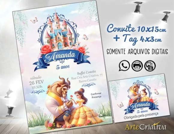 Convite Digital C/tag a Bela e a Fera 5