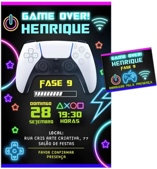 Convite Digital C/tag Video Game Neon 2