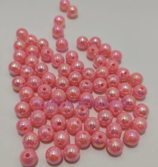Pérola ABS Irisada Rosa - 8mm - pct c/100 unidades
