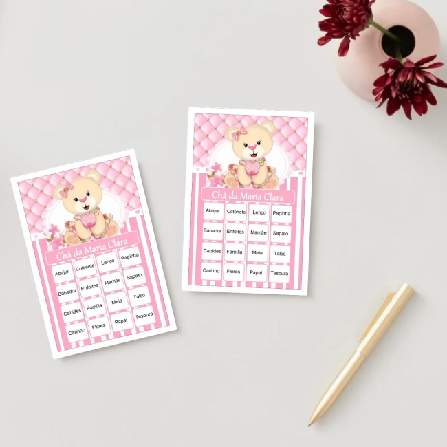 Bingo Chá de Bebê Menina Pdf Para Imprimir