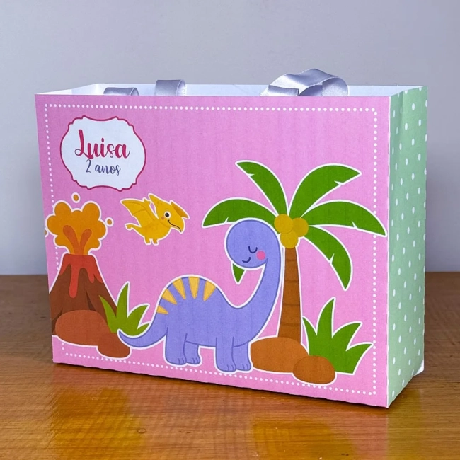 PEGUE E MONTE - Sacolinhas Personalizadas DINOSSAURO MENINA - Decoração de Festa | Lembrancinhas | Aniversário | Personalizados