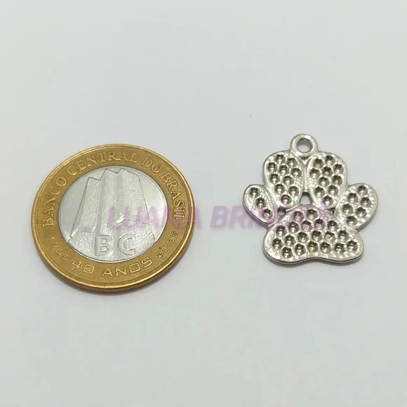 Pingente Patinha de Cachorro de Metal Prata -pct c/10 unid