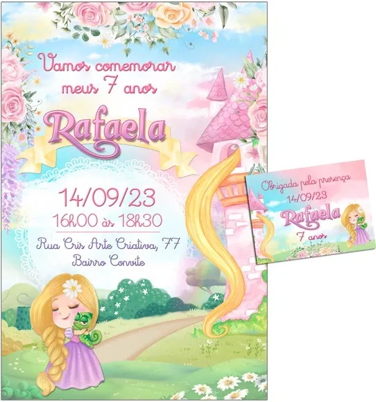 Convite Digital C/tag Rapunzel Aquarela 3