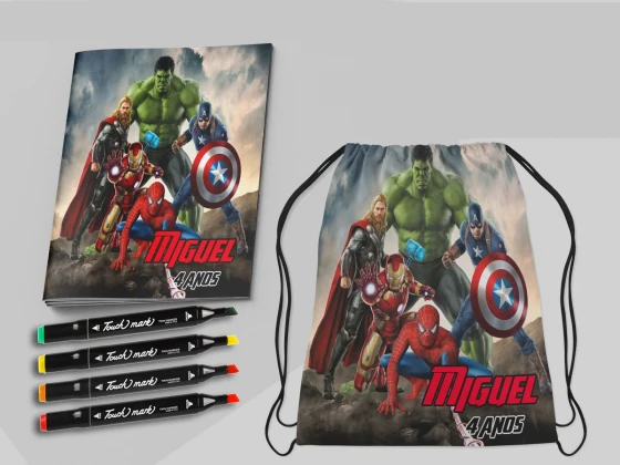 Kit Mochila e Revista de colorir com Canetinhas dos Vingadores