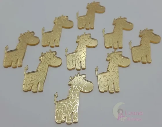 Aplique Girafa Acrílico Espelhado Dourado -pct c/7 unid