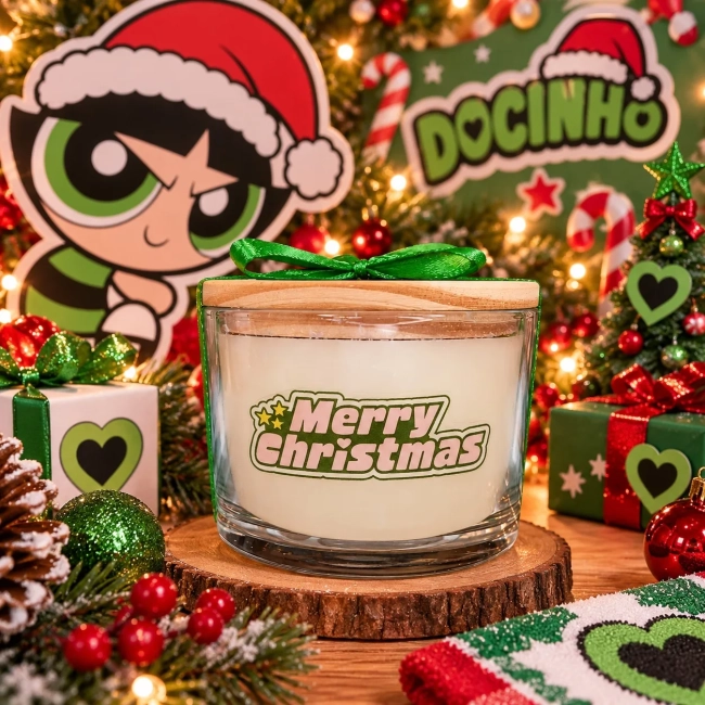 Vela Aromática no Copo Personalizada Natal As Meninas Superpoderosas - Florzinha, Docinho e Lindinha - Informar modelo