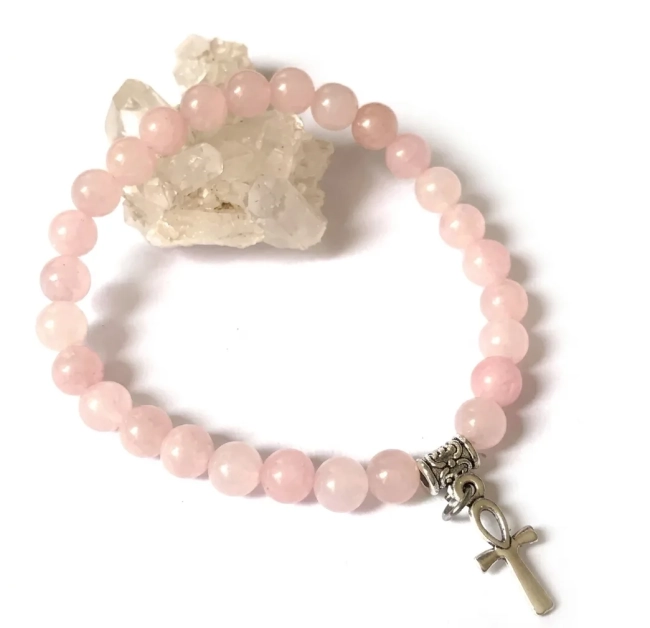 Pulseira Japamala 27 Contas Quartzo Rosa 6mm - Pingente à Escolha