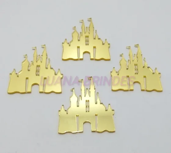 Aplique Castelo em Acrílico Espelhado Dourado - 4,1cm