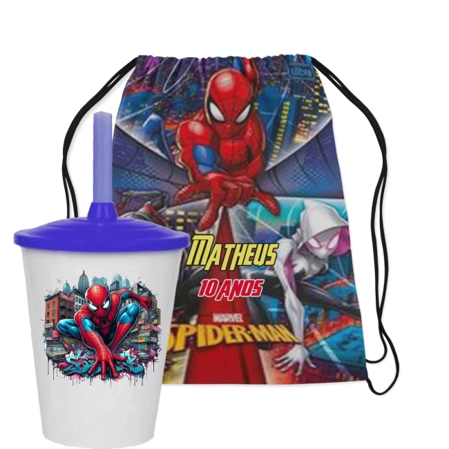 Kit Mochila e Copo Twister personalizado do Homem Aranha