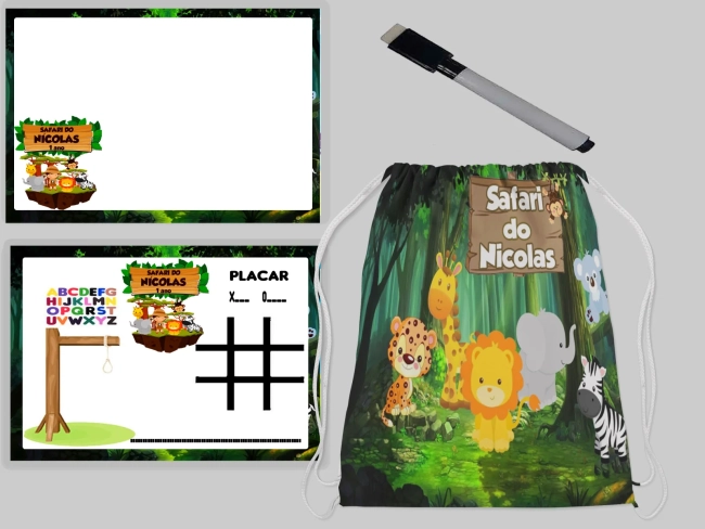 Kit Mochila e Lousa Magica para lembrancinhas Safari