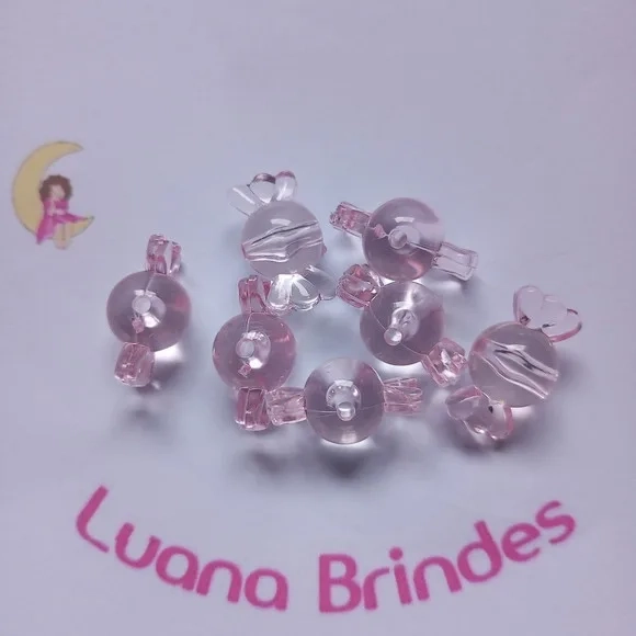 Balinha Rosa de Acrílico Furo Passante 15 Unidades