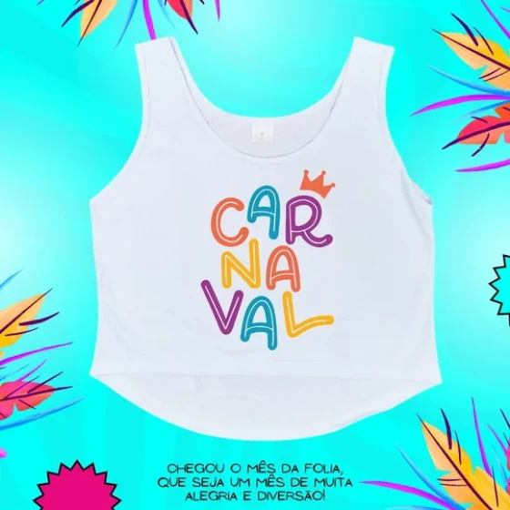 Cropped Carnaval Feminino Escrita Colorida com Coroa