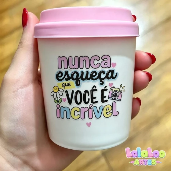 Mini Copo Frases Motivacionais Eco Madeira 200ml com Tampa Bucks