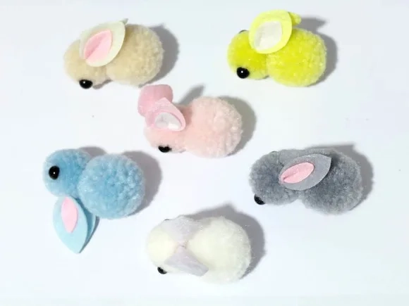 Coelhos Pompom Colorido 4cm Pacotes com 6 Unidades