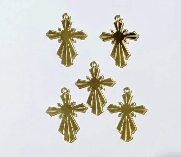 Pingente Cruz Acrilico Espelhado 3,5cm Pacote com 10 Unidade