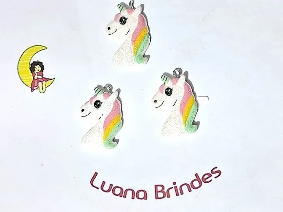 Pingente Unicórnio 3cm Resina C/glitter Pacote C/10 Unidades