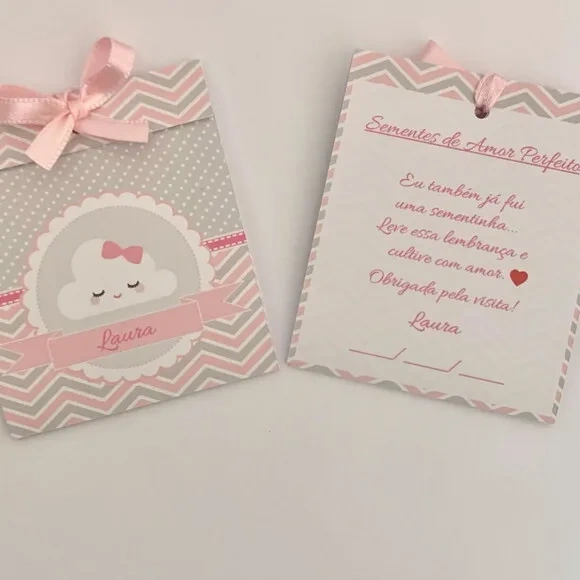 Lembrancinha Maternidade Sachê Sementinha Nuvem Feliz Rosa 2