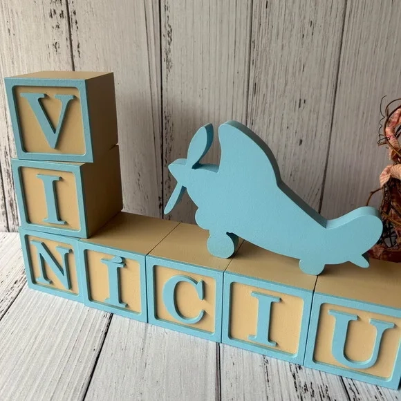 Cubos Decorativos de MDF Personalizados para Quarto de Bebê Tema Aviador