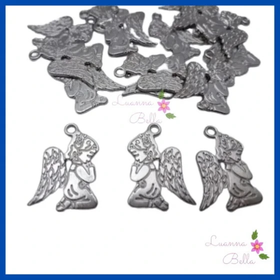 Pingente de Metal Prata Anjinho da Guarda - Pct c/12 unids