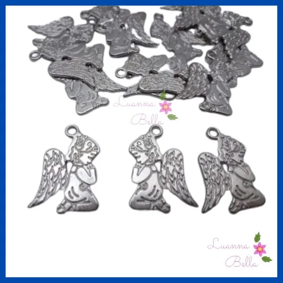 Pingente de Metal Prata Anjinho da Guarda - Pct c/12 unids