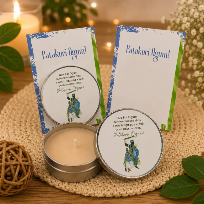 72 unidades de Vela Aromática na latinha Personalizada, Ogum - Orixás e Entidades, fazemos qualquer tema.