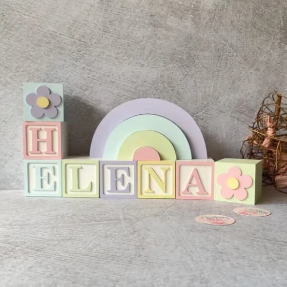 Tons Pastel Cubos 6x6cm Ts + Arco Íris. Decoração Bebê