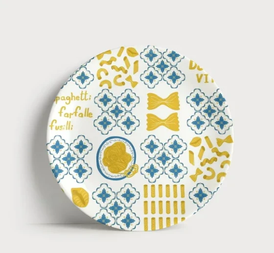 Prato de Porcelana Temático Massas - Decoração Gourmet