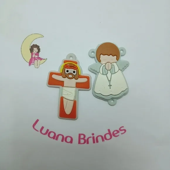 kit Terço Crucifixo e Anjo De Borracha Cinza 2 kits