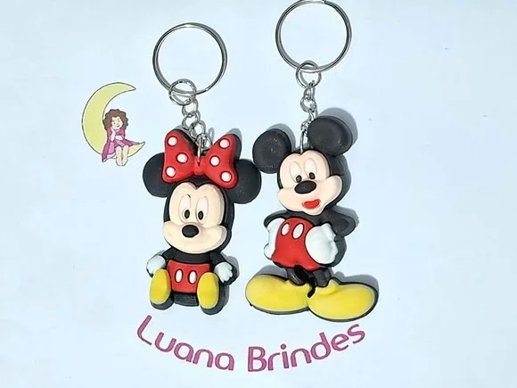 Chaveiro Mickey e Minnie 3d Emborrachado Pacote C/2 Unidades