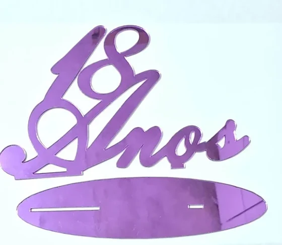 Topo de Bolo 18 Anos Acrílico Espelhado Roxo - 1 Peça