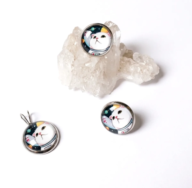 Conjunto Brinco e Pingente Gato em Aço Inox - Vários Modelos