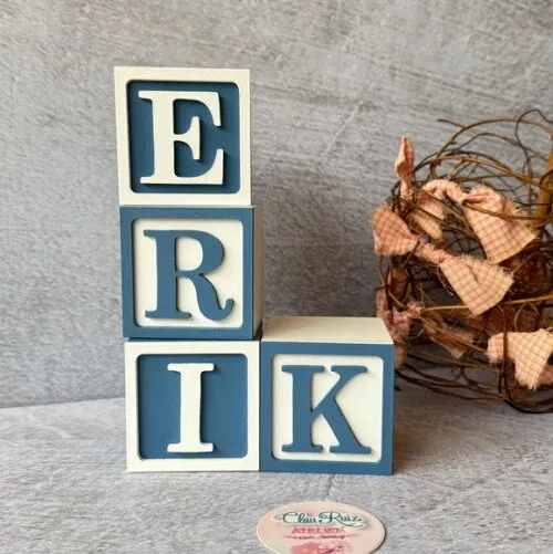 Nome com Moldura Cubos 6x6 Decoração Bebê e Criança