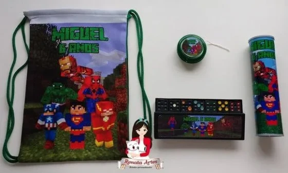 Kit Jogos na Mochila Tema Minecraft
