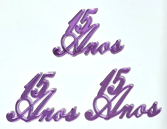 Aplique 15 Anos 3,5cm Acrílico Espelhado Roxo - 6 Peças