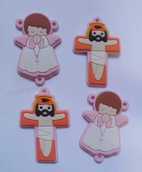 kit terço Crucifixo e Anjo Rosa de Borracha - Pct C/2 kits