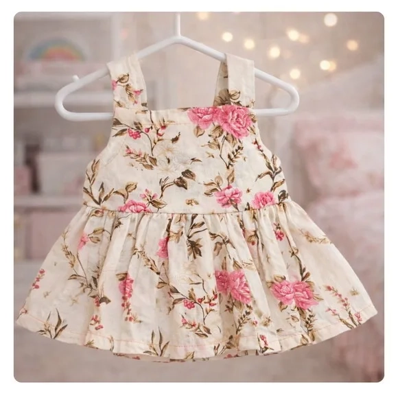 Vestido Floral para Boneca 32 cm em Tricoline com Velcro