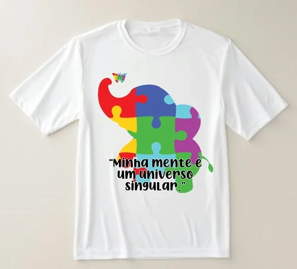 Camiseta Autismo Estampa Colorida com Elefante e Frase